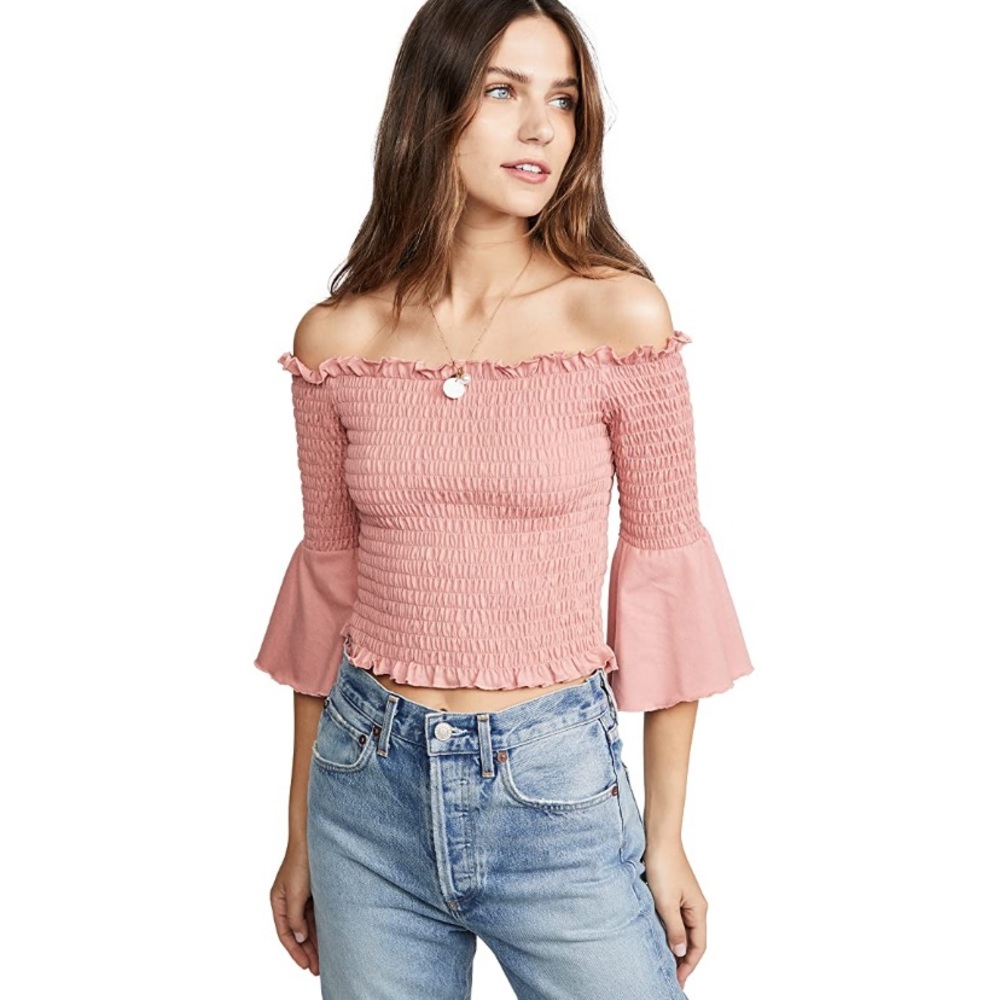 BB Dakota pink smocked bell sleeve top